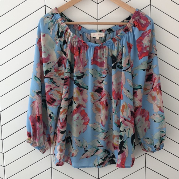 NWOT Eight Sixty Off the Shoulder top from Revolve sky blue fuschia magenta teal - Picture 1 of 8